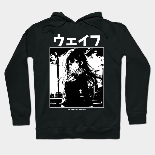 Anime Manga Girl Aesthetic Minimalist Soft Grunge Waifu Japanese Otaku | Black Hoodie by Neon Bang Bang